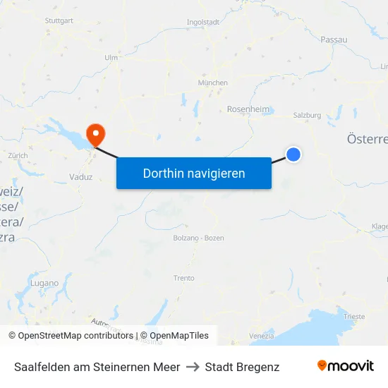 Saalfelden am Steinernen Meer to Stadt Bregenz map