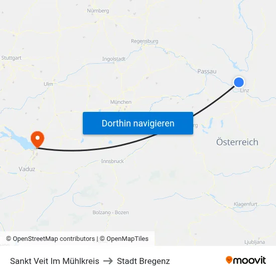 Sankt Veit Im Mühlkreis to Stadt Bregenz map