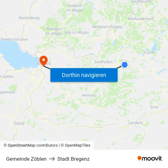 Gemeinde Zöblen to Stadt Bregenz map
