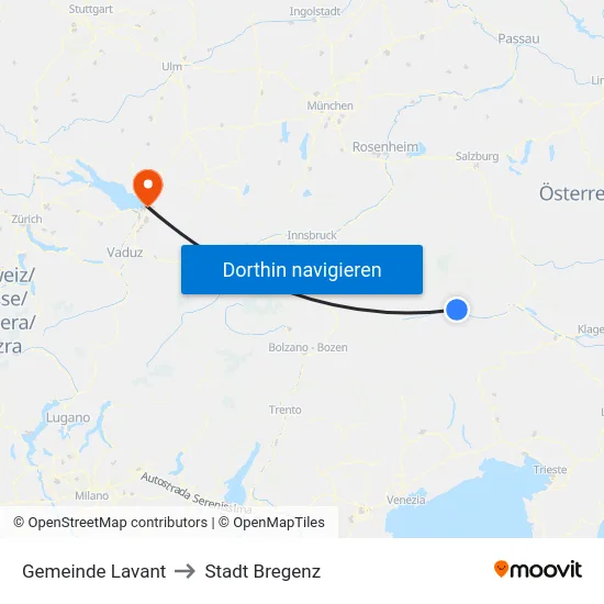 Gemeinde Lavant to Stadt Bregenz map