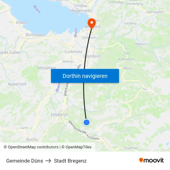 Gemeinde Düns to Stadt Bregenz map