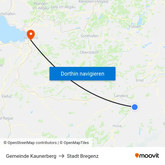 Gemeinde Kaunerberg to Stadt Bregenz map