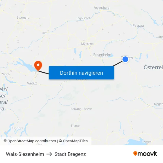 Wals-Siezenheim to Stadt Bregenz map