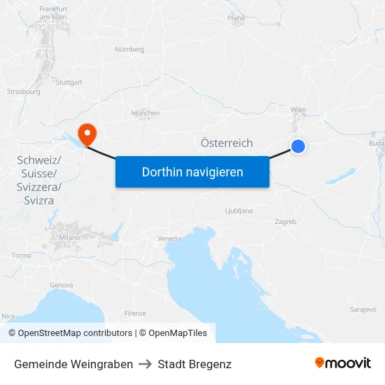 Gemeinde Weingraben to Stadt Bregenz map