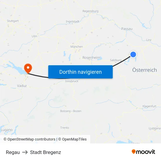 Regau to Stadt Bregenz map
