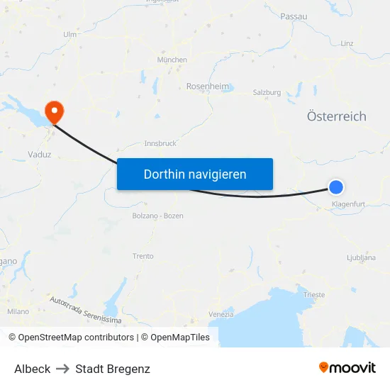 Albeck to Stadt Bregenz map