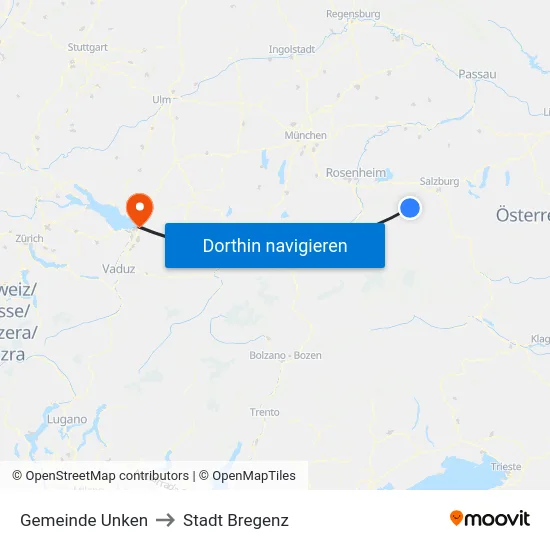 Gemeinde Unken to Stadt Bregenz map