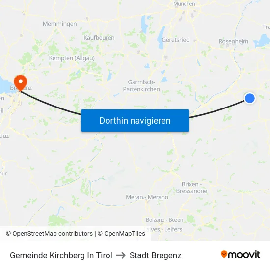 Gemeinde Kirchberg In Tirol to Stadt Bregenz map
