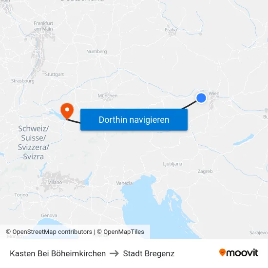 Kasten Bei Böheimkirchen to Stadt Bregenz map