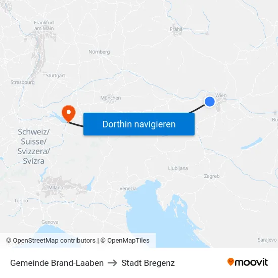 Gemeinde Brand-Laaben to Stadt Bregenz map