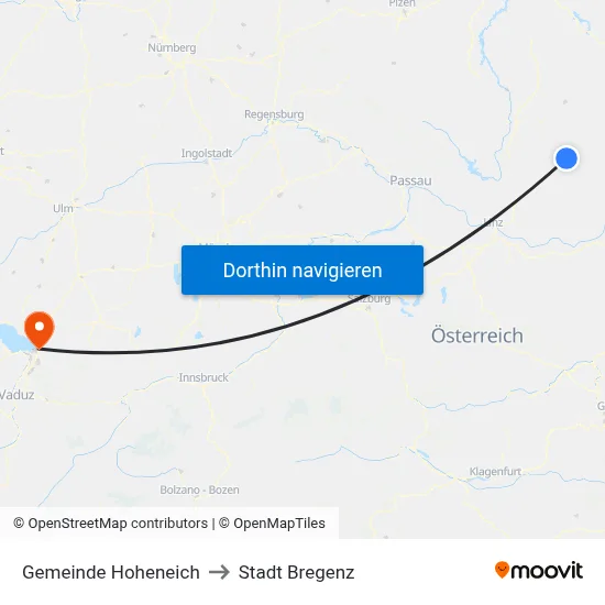 Gemeinde Hoheneich to Stadt Bregenz map