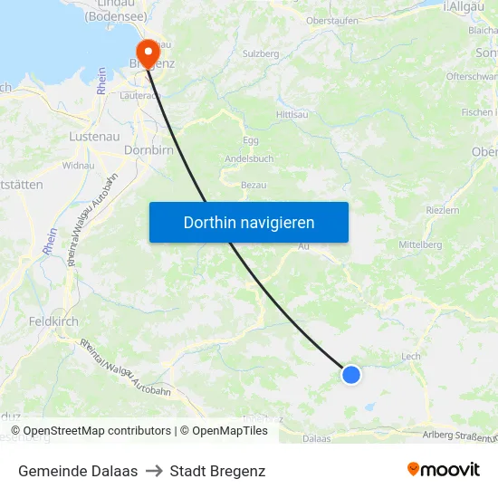 Gemeinde Dalaas to Stadt Bregenz map