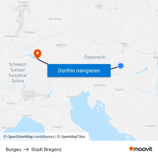 Burgau to Stadt Bregenz map