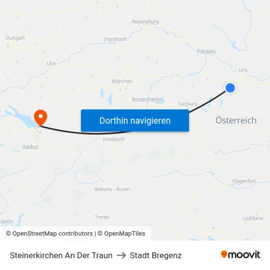 Steinerkirchen An Der Traun to Stadt Bregenz map