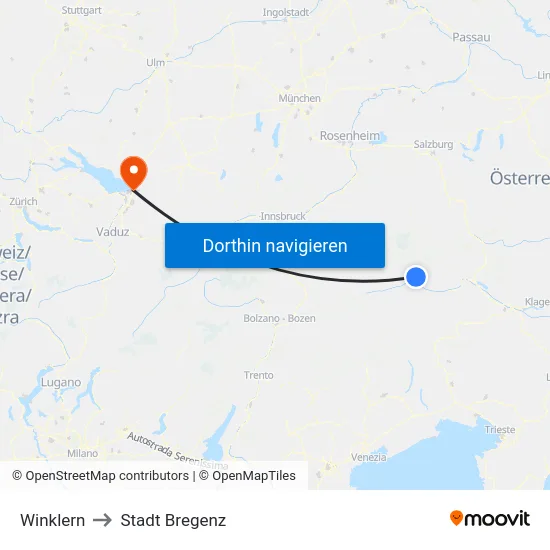 Winklern to Stadt Bregenz map