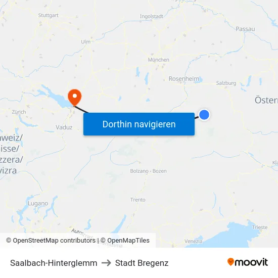 Saalbach-Hinterglemm to Stadt Bregenz map