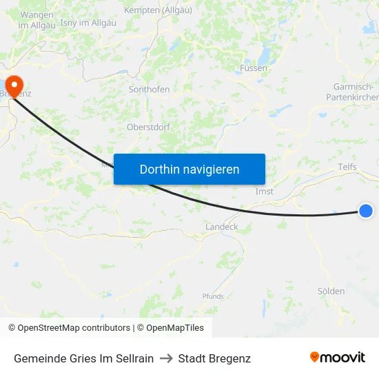 Gemeinde Gries Im Sellrain to Stadt Bregenz map