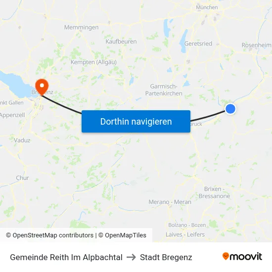 Gemeinde Reith Im Alpbachtal to Stadt Bregenz map
