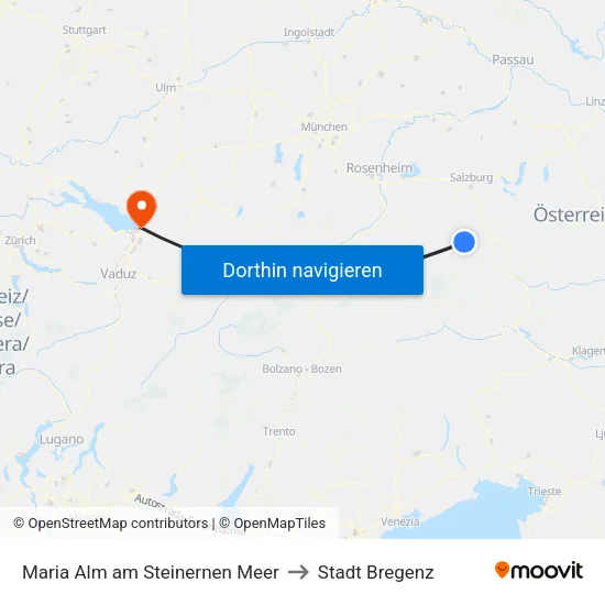 Maria Alm am Steinernen Meer to Stadt Bregenz map