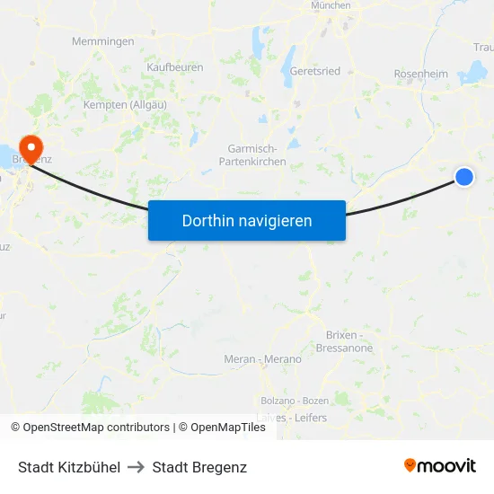 Stadt Kitzbühel to Stadt Bregenz map