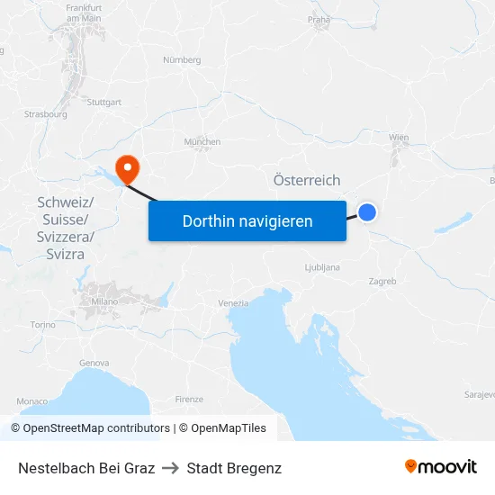 Nestelbach Bei Graz to Stadt Bregenz map