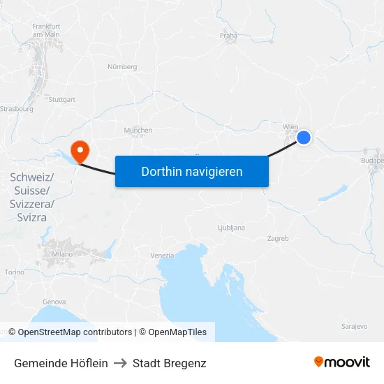 Gemeinde Höflein to Stadt Bregenz map
