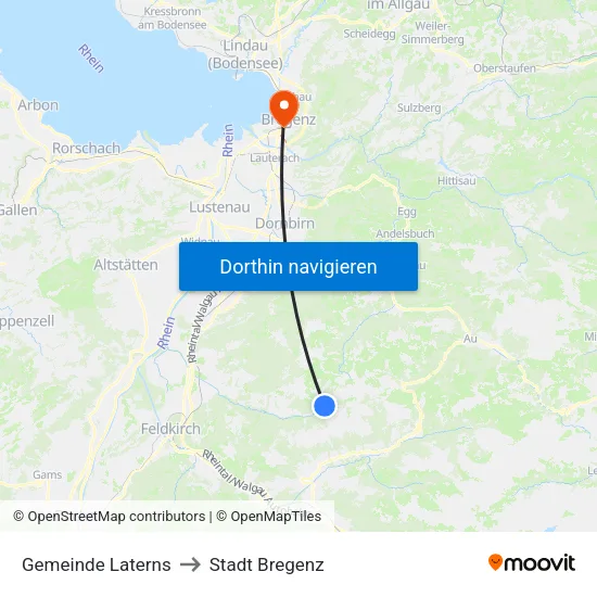 Gemeinde Laterns to Stadt Bregenz map