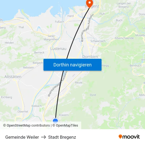 Gemeinde Weiler to Stadt Bregenz map