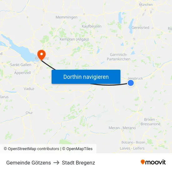 Gemeinde Götzens to Stadt Bregenz map