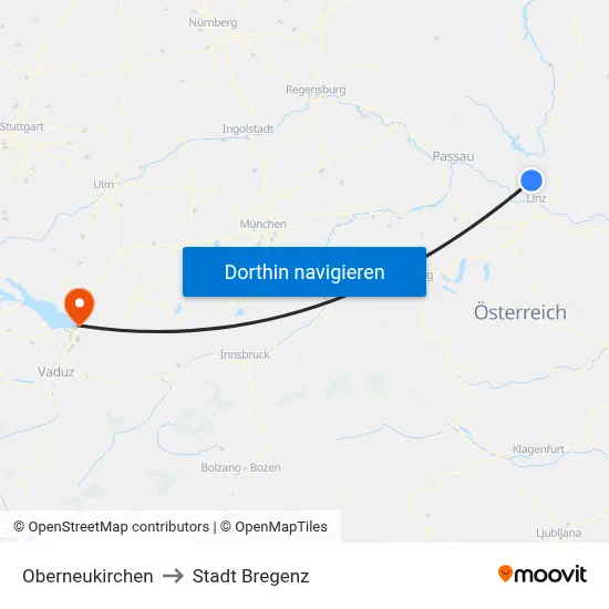 Oberneukirchen to Stadt Bregenz map