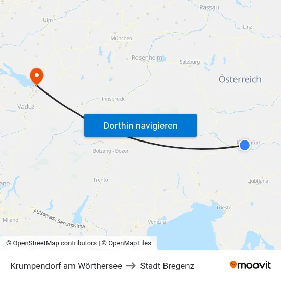 Krumpendorf am Wörthersee to Stadt Bregenz map