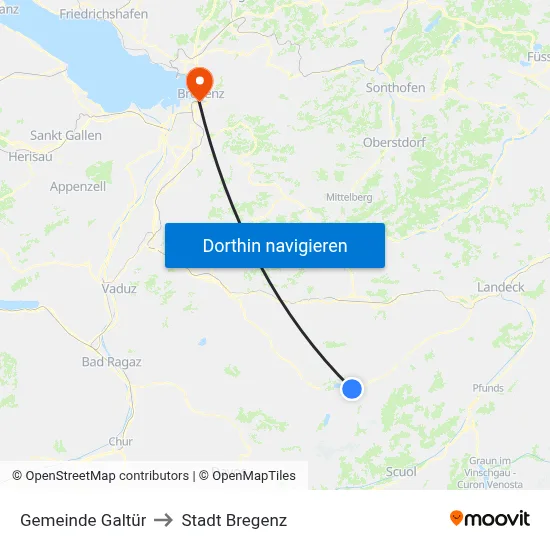 Gemeinde Galtür to Stadt Bregenz map