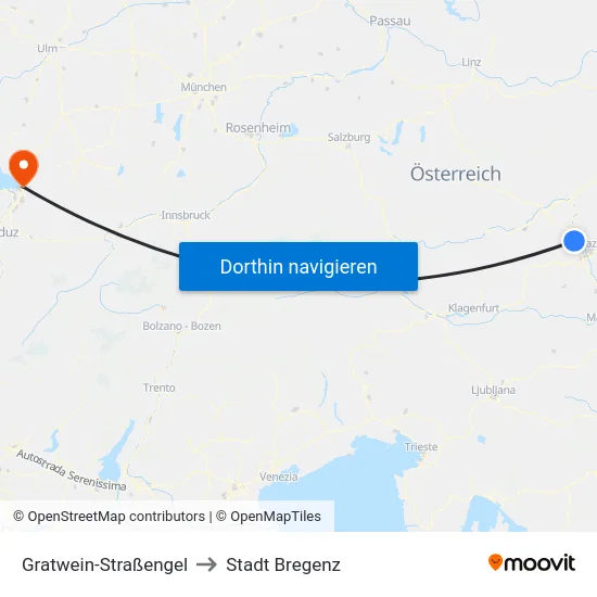 Gratwein-Straßengel to Stadt Bregenz map
