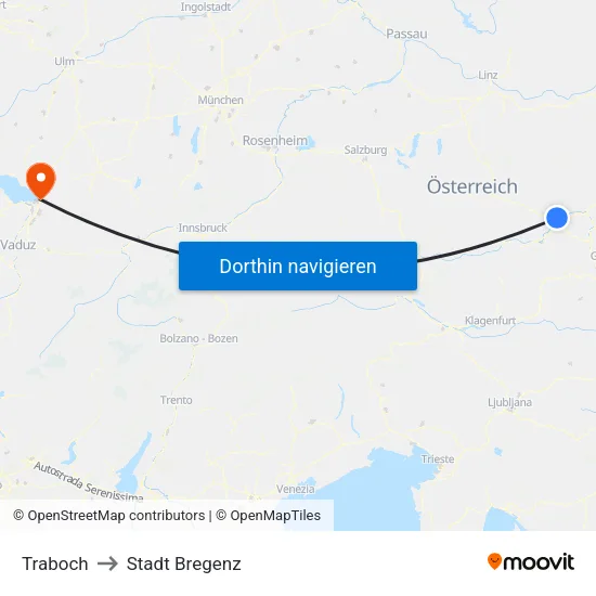 Traboch to Stadt Bregenz map