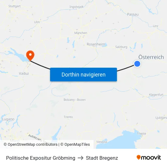 Politische Expositur Gröbming to Stadt Bregenz map