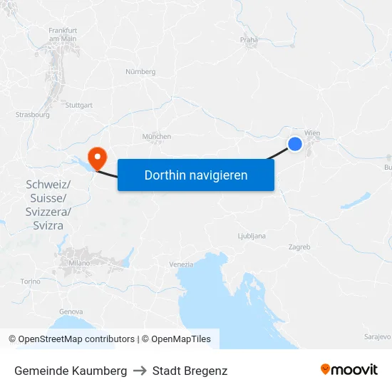 Gemeinde Kaumberg to Stadt Bregenz map