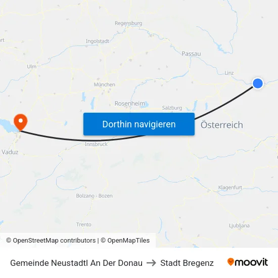 Gemeinde Neustadtl An Der Donau to Stadt Bregenz map