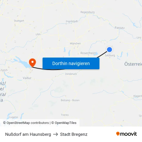 Nußdorf am Haunsberg to Stadt Bregenz map