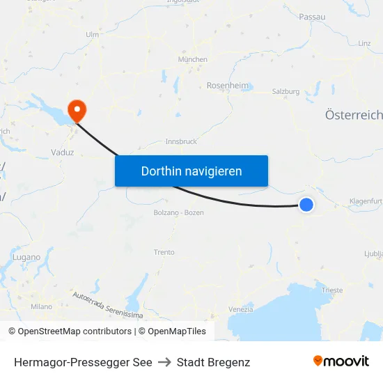Hermagor-Pressegger See to Stadt Bregenz map