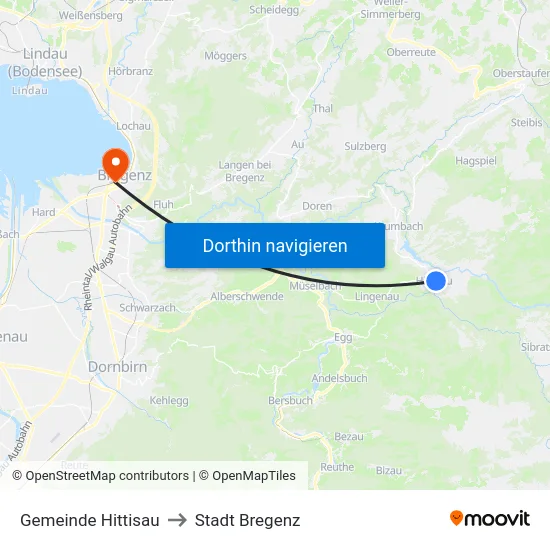 Gemeinde Hittisau to Stadt Bregenz map