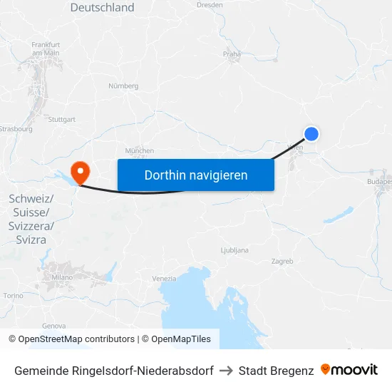 Gemeinde Ringelsdorf-Niederabsdorf to Stadt Bregenz map