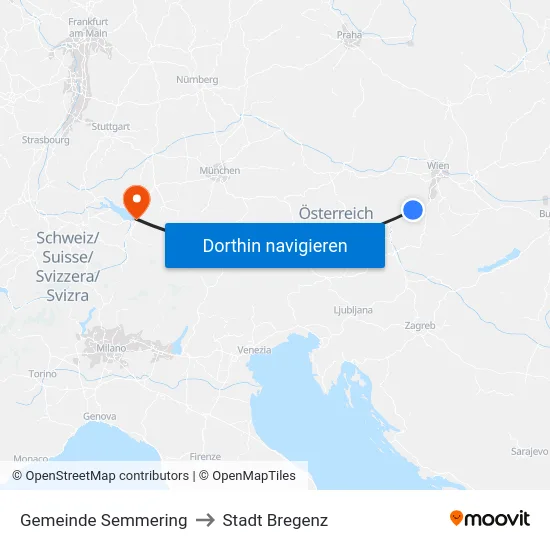 Gemeinde Semmering to Stadt Bregenz map
