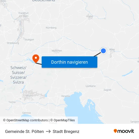 Gemeinde St. Pölten to Stadt Bregenz map