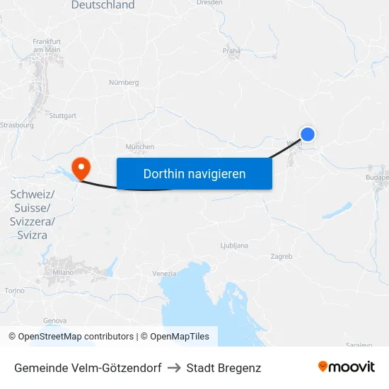 Gemeinde Velm-Götzendorf to Stadt Bregenz map