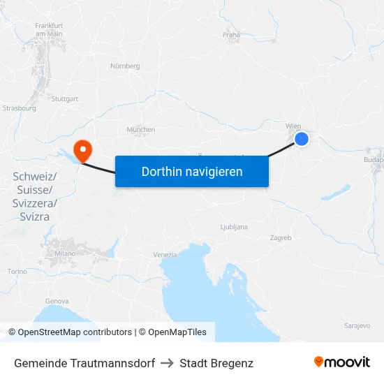 Gemeinde Trautmannsdorf to Stadt Bregenz map