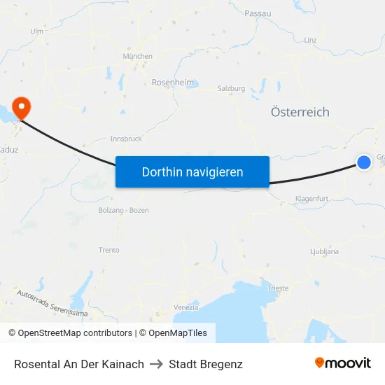 Rosental An Der Kainach to Stadt Bregenz map