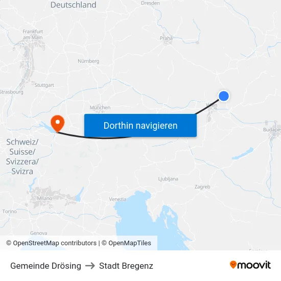 Gemeinde Drösing to Stadt Bregenz map