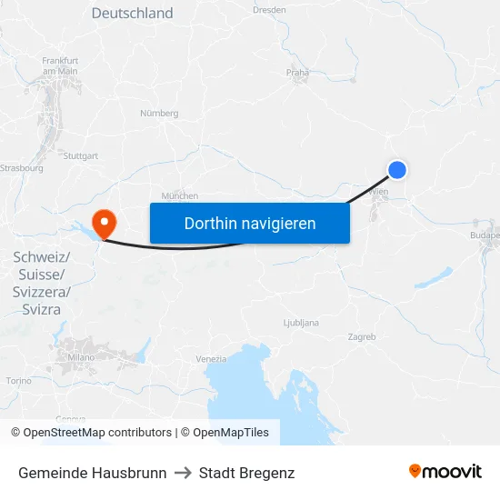 Gemeinde Hausbrunn to Stadt Bregenz map