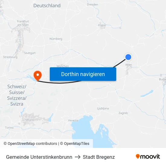 Gemeinde Unterstinkenbrunn to Stadt Bregenz map