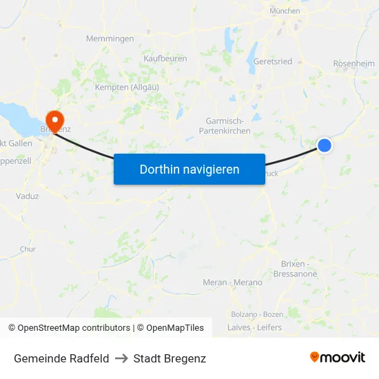 Gemeinde Radfeld to Stadt Bregenz map